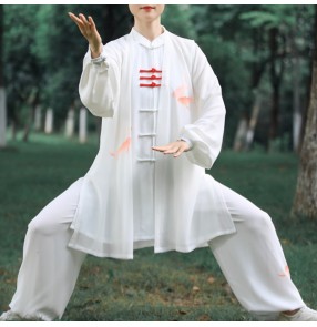 Tai chi clothing for unisex Chinese kung fu uniforms Taijiquan wushu performance clothes men and women carp print martial arts performance competition suit 